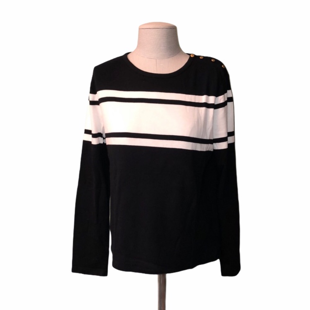 Chaps black and white stripe button long sleeve t-shirt size X-la…